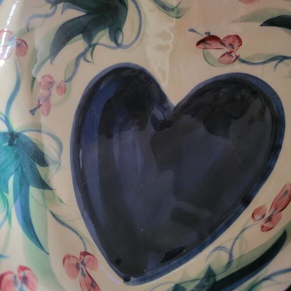 Gail Pittman Pottery Grapevine Pattern Heart Serving Bowl Dated 1993 Vintage - Picture 8 of 11